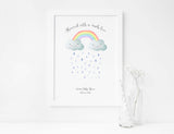 Rainbow Wishes Baby Shower Fingerprint Art, Meaningful Keepsake for Baby Shower Guests, Thumbprint Raindrops Guestbook alternative