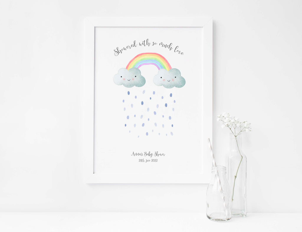 Rainbow Wishes Baby Shower Fingerprint Art, Meaningful Keepsake for Baby Shower Guests, Thumbprint Raindrops Guestbook alternative