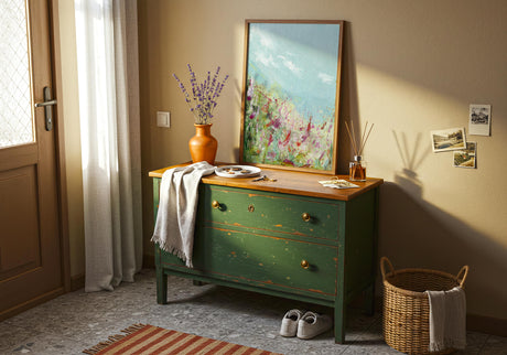 ‘Colours of the Field’ – Modern abstract painting inspired by a sunlit flower-filled meadow.