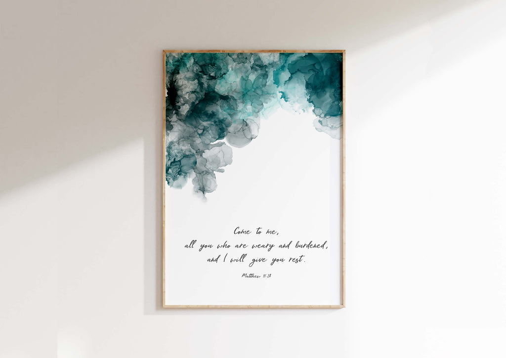 Matthew 11 28 Wall Art Print, Abstract Christian Art Prints Decor, Christian Wall Decor with Restful Quote, Come to Me all Who are weary