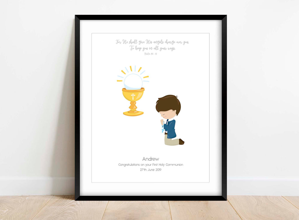 Personalized Holy Communion Print for Girls, Custom Communion print with Child Kneeling, First Communion Keepsake Print for Kids