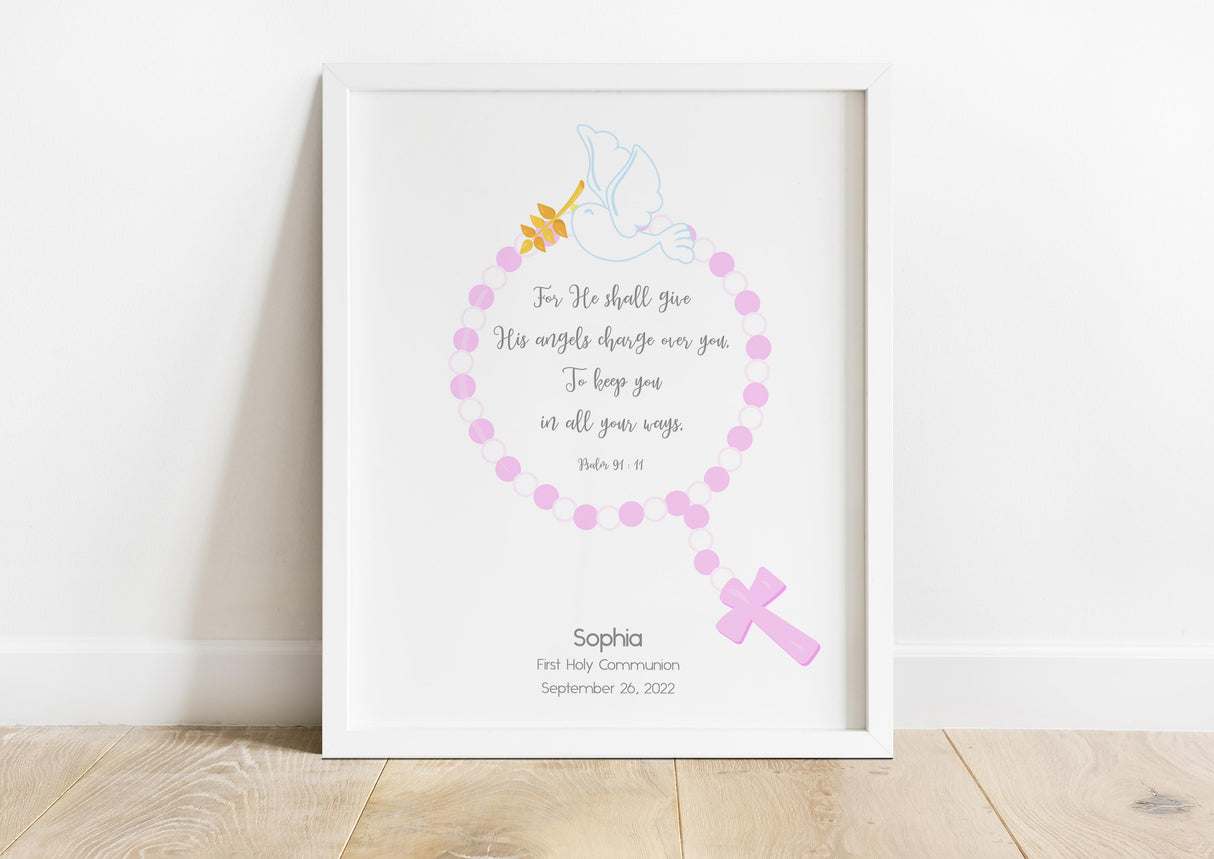 Custom keepsake with Psalm 91 for Communion ceremony, Scripture-inspired Communion print with personalised details