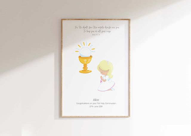 Children's Holy Sacrament Wall Decoration, Personalized Eucharist Ceremony Keepsake, Custom First Communion Portrait for Kids