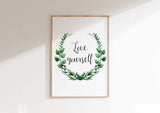 Personalised Quote Art in Elegant Leafy Wreath Design, Unique Custom Quote Poster with Greenery Wreath, Gift of Custom Quote Wall Art