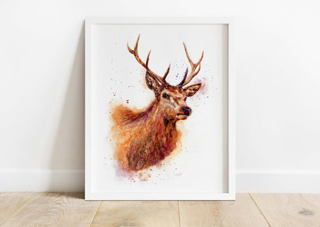 Wilderness-Inspired Stag Head Home Decor, Intricate Details in Stag Watercolour Print, Rustic Elegance with Deer Print Wall Art