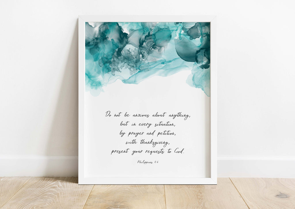 Inspirational wall art for anxiety relief, Unique prayer-themed alcohol ink wall decor, Christian mindfulness art with Philippians 4:6