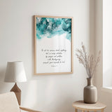 Turquoise and black abstract wall art with Philippians 4 6 verse for Christian home decor.