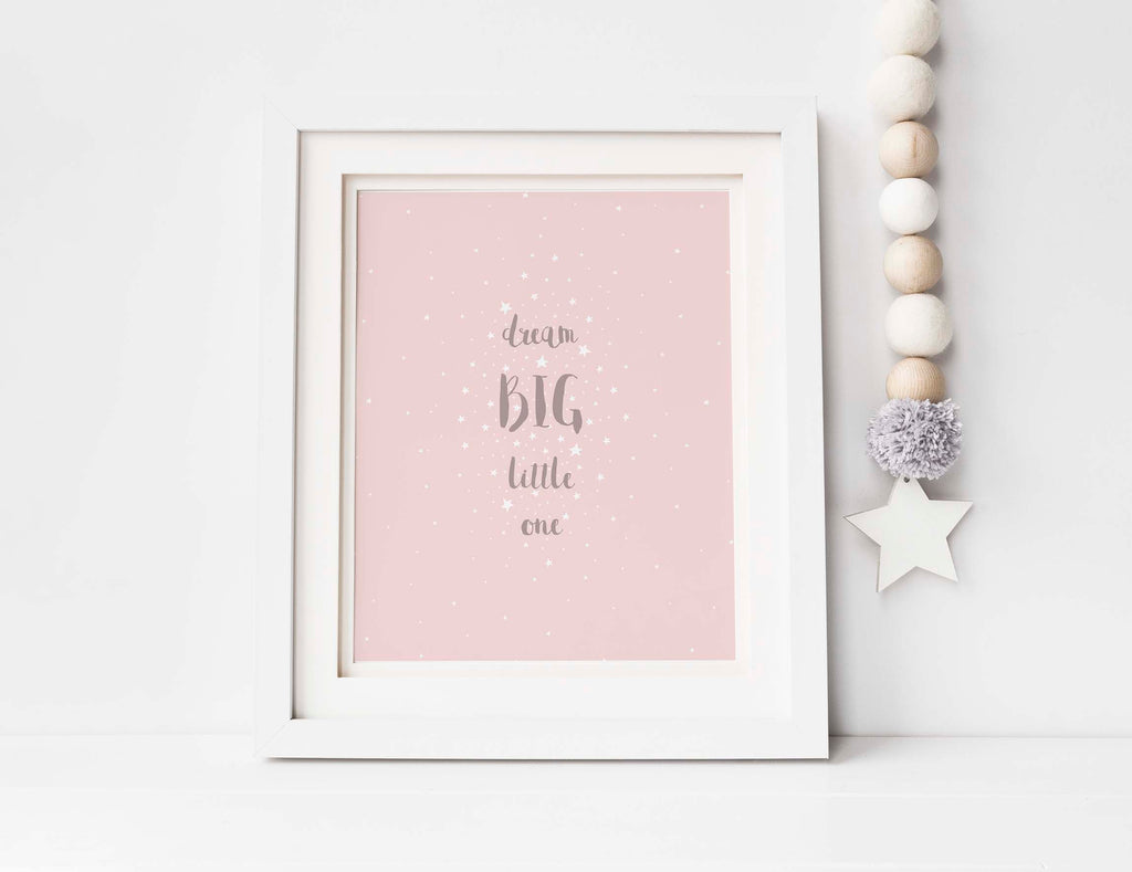 nursery artwork with inspiring quote UK, Pink and white star nursery wall decor UK, wall art for girls