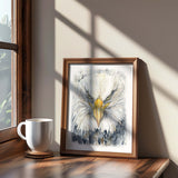 Hand-painted watercolour eagle with strong features and a focused expression.