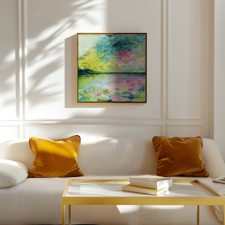 'Echoes in Still Water' - Abstract oil painting print with a dreamy, calming atmosphere.