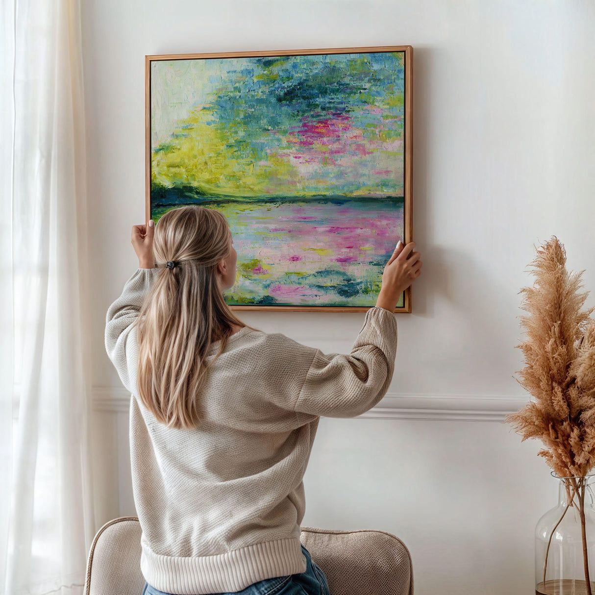 'Echoes in Still Water' - Modern abstract oil painting print inspired by peace and stillness.