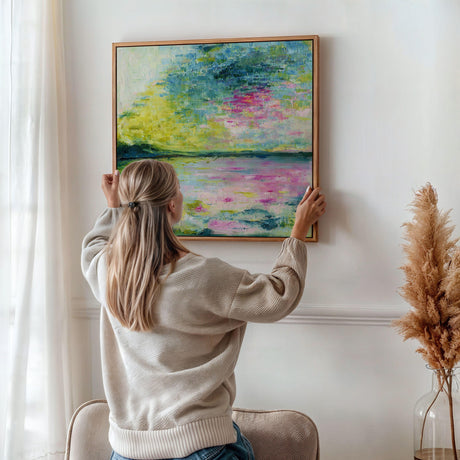 'Echoes in Still Water' - Modern abstract oil painting print inspired by peace and stillness.