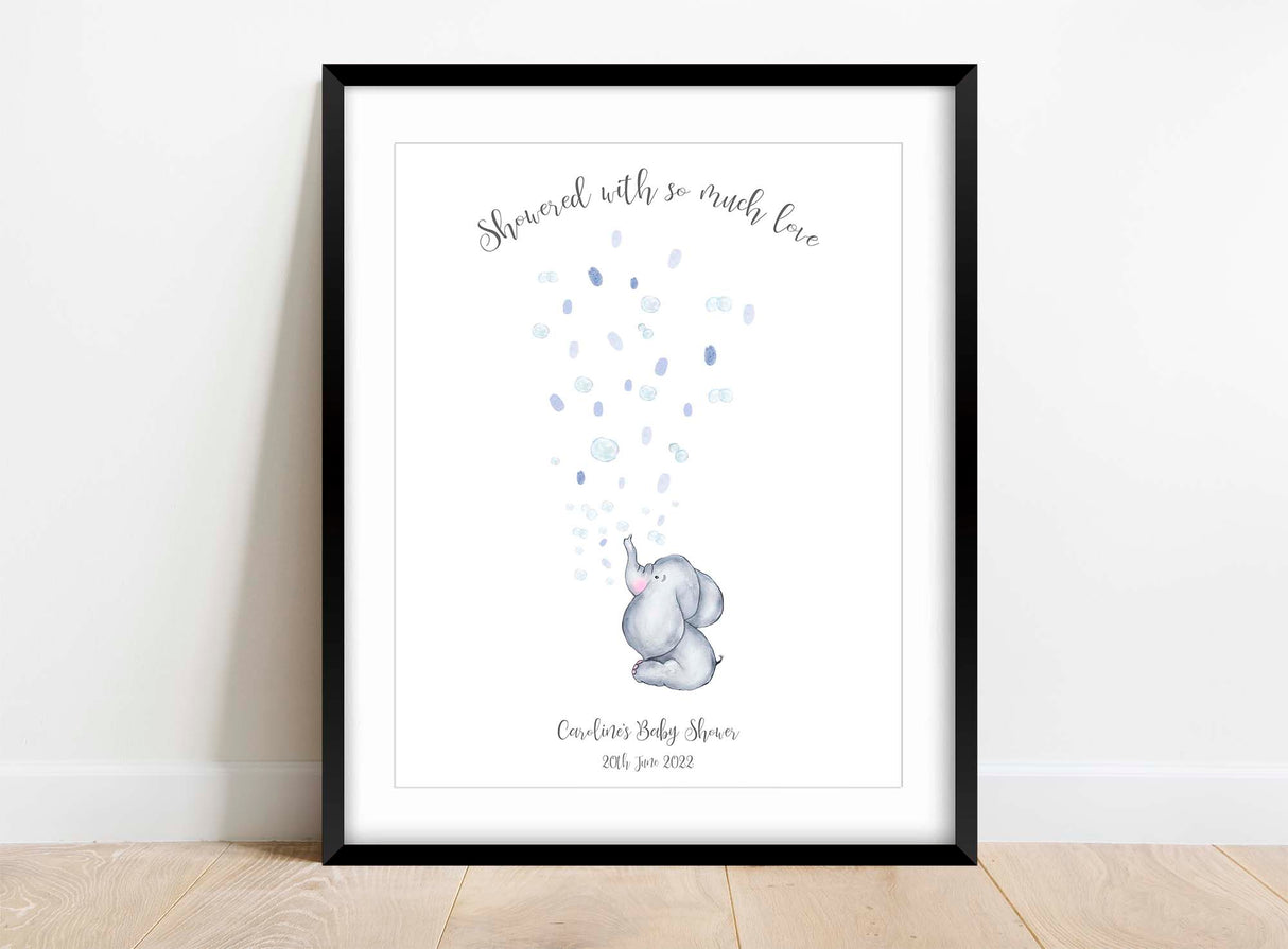 Personalised elephant nursery decor fingerprint print, Custom elephant fingerprint guestbook print, fingerprint tree keepsake