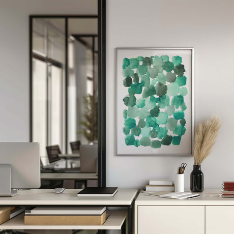 Soft and soothing watercolor artwork showcasing organic emerald green shapes.