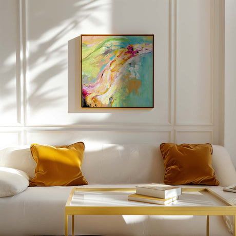 Flowing abstract design print with dynamic brushstrokes.