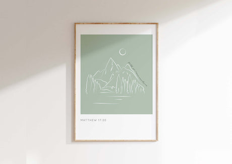 Faith Can Move Mountains Matthew 17 20 Minimalist Christian Line Art, Matthew 17:20-inspired art print with faith statement