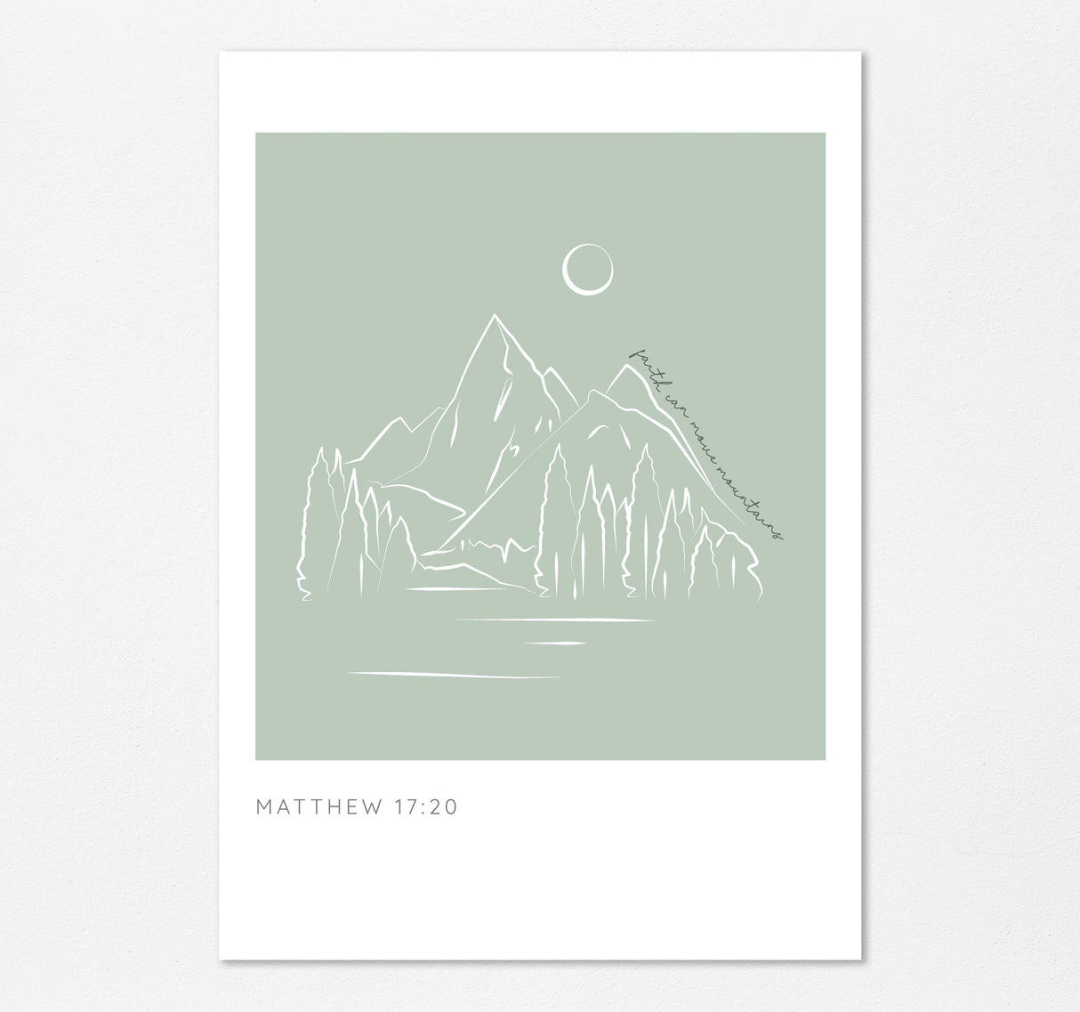 Faith Can Move Mountains Matthew 17 20 Minimalist Christian Line Art, Matthew 17:20-inspired art print with faith statement