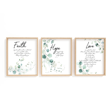 Botanical Christian faith print with delicate leaves and the verse from Matthew 17:20.