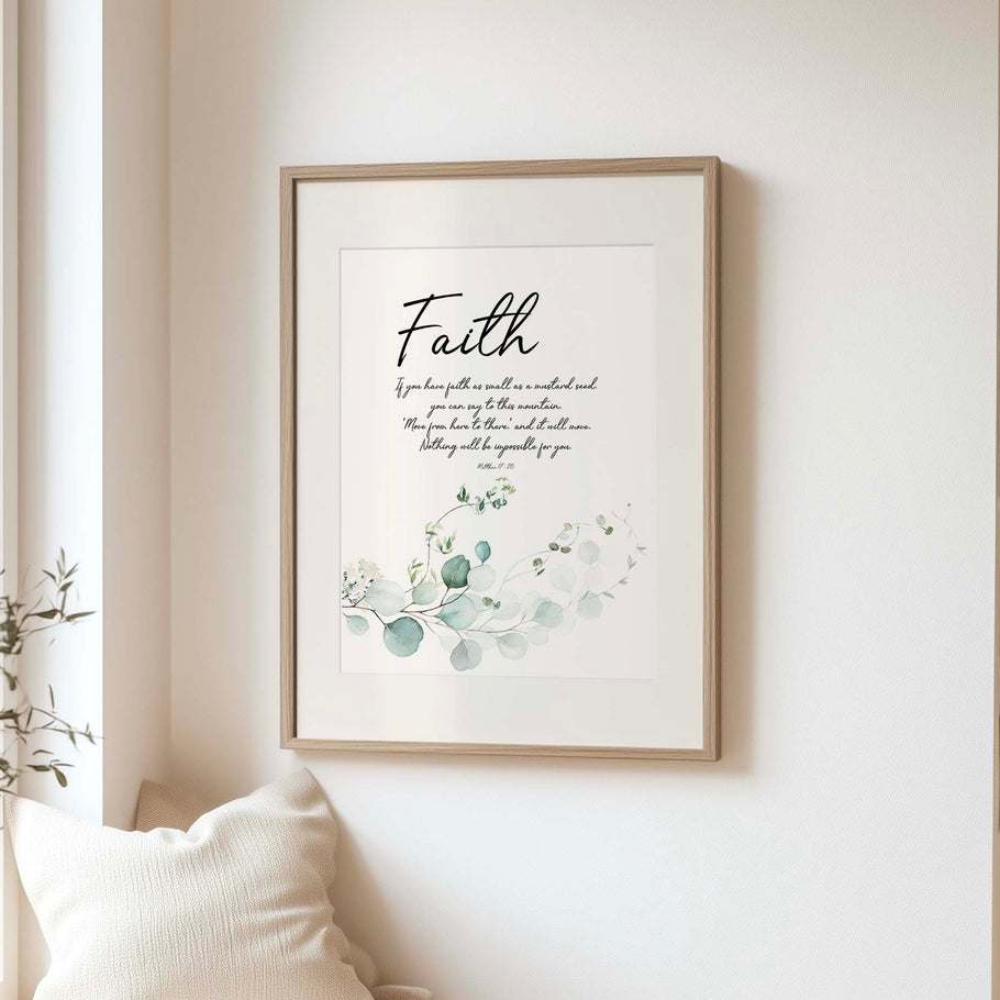 Faith Wall Art Print, Matthew 17:20 Bible Verse Print, Mustard Seed Fa ...