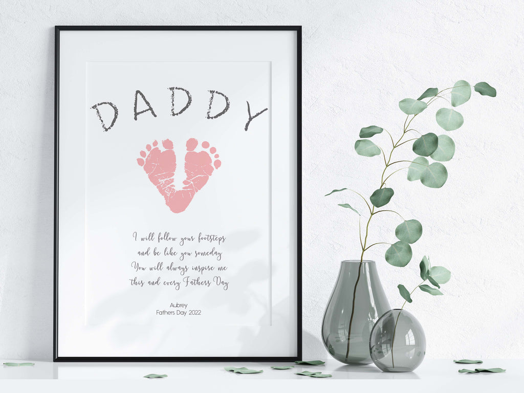 footprint Father's Day gift, Personalized baby footprint art with special wording, Personalized baby footprint keepsake for Father's Day