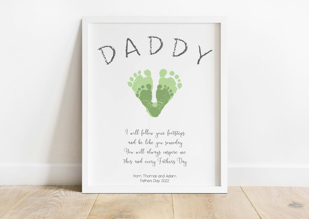 Personalised Father's Day baby footprint art print, Custom footprint colors for Father's Day gift, Custom Father's Day footprint artwork