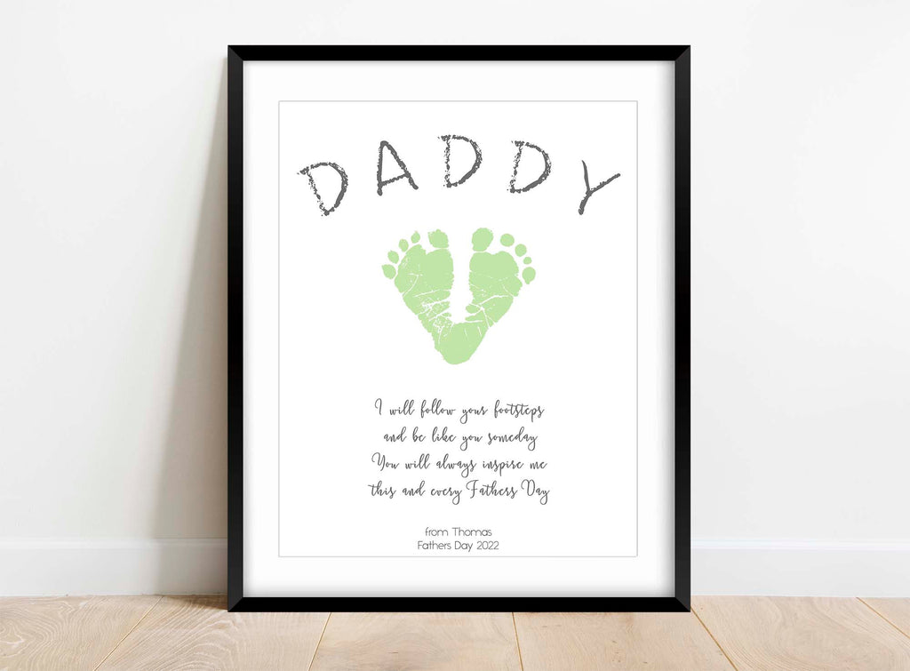 Personalized Father's Day footprint art, Unique baby footprint art for Father's Day, Custom baby footprint print with personalized colors