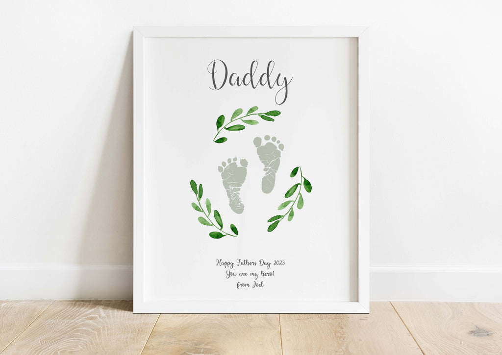 Unique baby footprint print for dad on Father's Day, Custom wording baby footprint print for Father's Day, baby footprint art