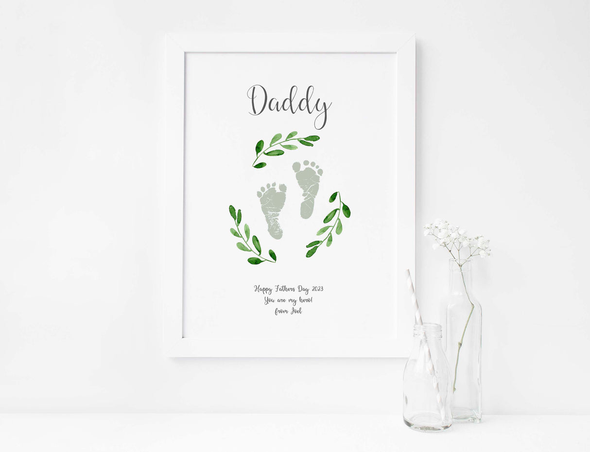 Father's Day gift: Baby footprints with custom message, Personalized baby footprint print for Father's Day, fathers day gift ideas