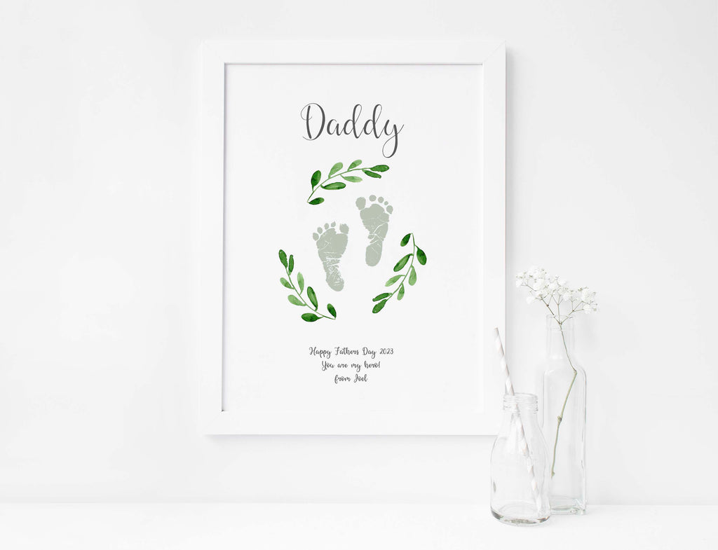 Father's Day gift: Baby footprints with custom message, Personalized baby footprint print for Father's Day, fathers day gift ideas