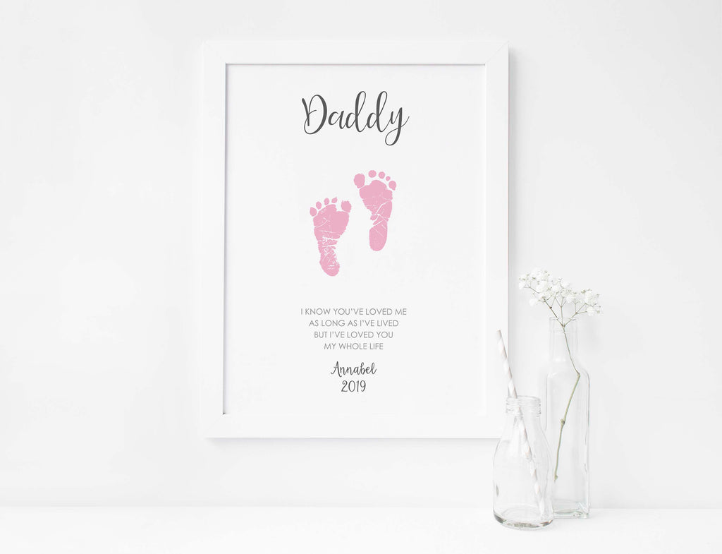 Baby footprint gift for Father's Day, Custom color baby footprint print for dad, Father's Day footprints with personalized message