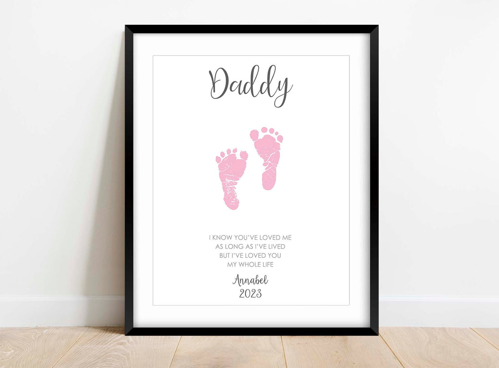 Customized baby footprints in color for Father's Day, Heartwarming Father's Day baby footprint artwork, Father's Day keepsake