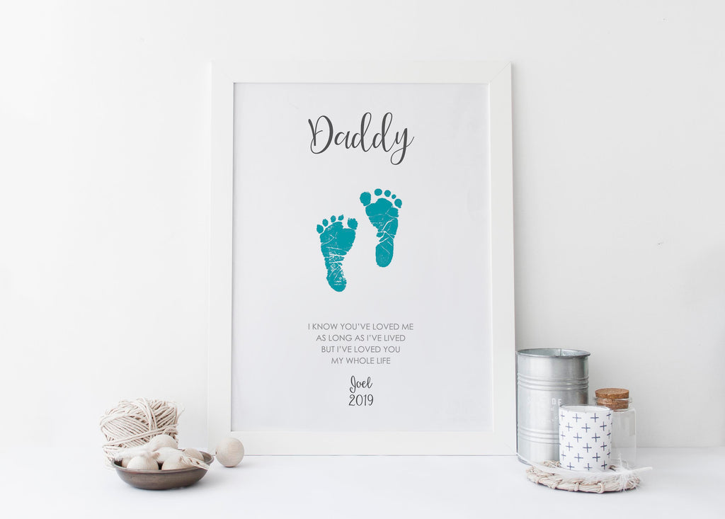 Customized Father's Day baby footprint art, Personalized toddler footprint keepsake print, Unique baby footprint keepsake for dads