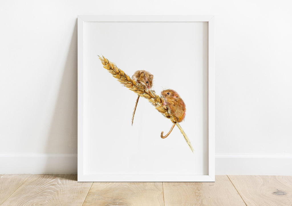 Whimsical fieldmouse decor for a cozy bedroom retreat, Rustic bedroom wall art duo featuring watercolor mice
