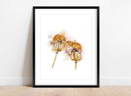 Captivating watercolor print for a touch of modern rustic farmhouse charm, Whimsical field mouse art for a farmhouse kitchen ambiance