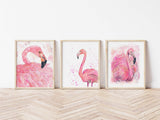 Watercolour Flamingo Wall Art, Pink Flamingo Home Decor 3 Print Set, Elegant Pink Flamingo Wall Art Trio for a Tropical Oasis