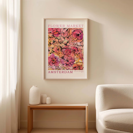 Modern flower market wall art for living rooms. Modern maximalist flower art for home decor.