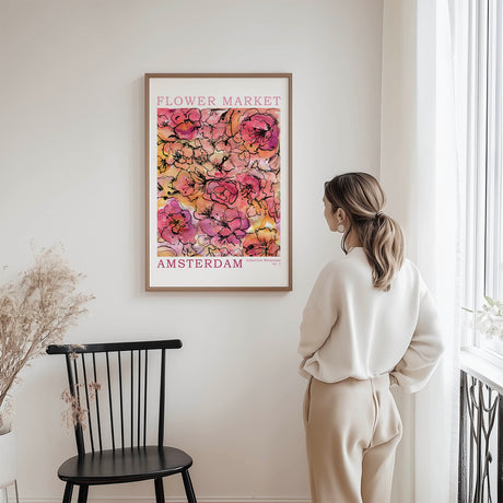Amsterdam floral wall art with watercolour and ink details celebrating European flower markets.