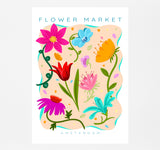 Digital art of Amsterdam flower market scene. Modern floral print gift for women.