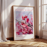 Pink botanical print with “Collection Botanique.” Floral artwork for home, Tokyo-inspired.