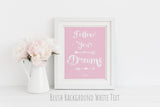 Vibrant print for children featuring personalized dream-themed design, Custom wall art with "Follow Your Dreams" quote for children's room