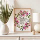 John 3 16 wall art print with pink watercolour flowers, Christian scripture home decor.