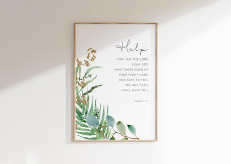 Christian wall art featuring the Scripture "Do not fear; I will help you" with a soft floral design.
