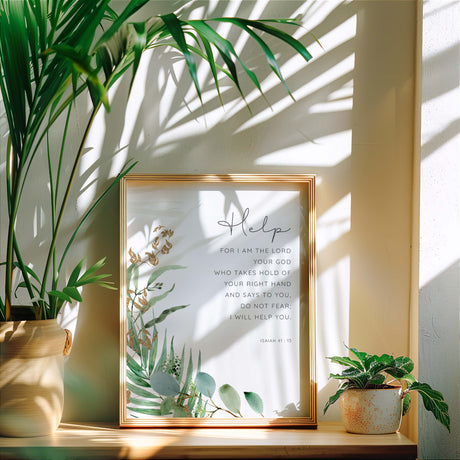 Floral Christian print with the quote "I am the Lord your God who takes hold of your right hand" from