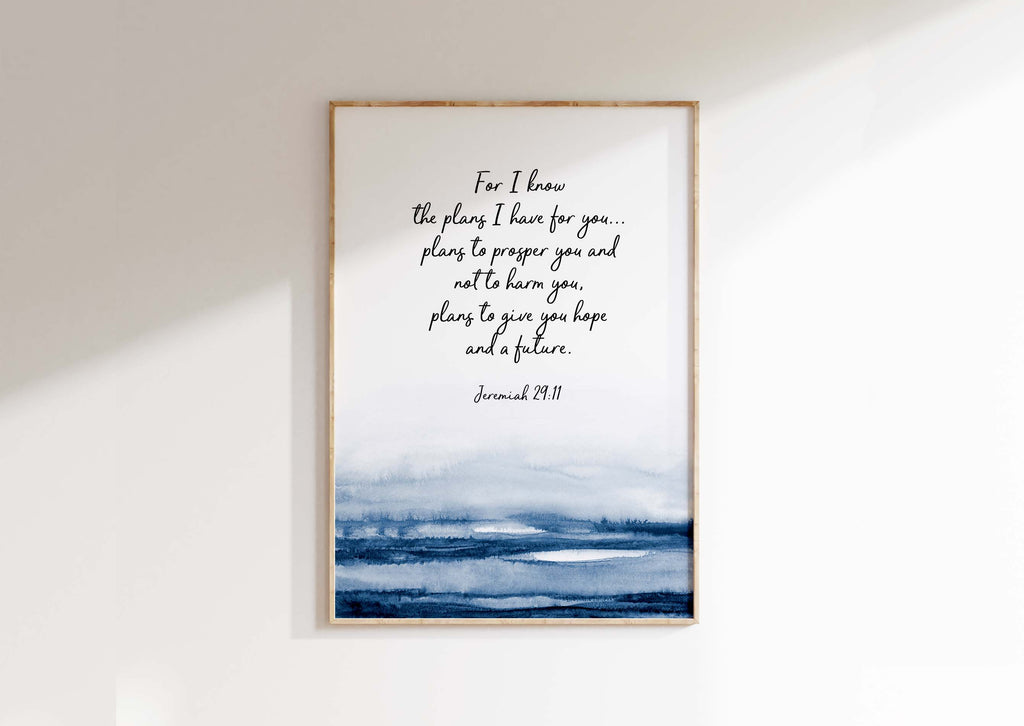 Abstract Blue Water Artwork with Biblical Quote, Faithful Promise Bible Verse Print in Abstract Style, Bible Verse Print for Hope and Blessings