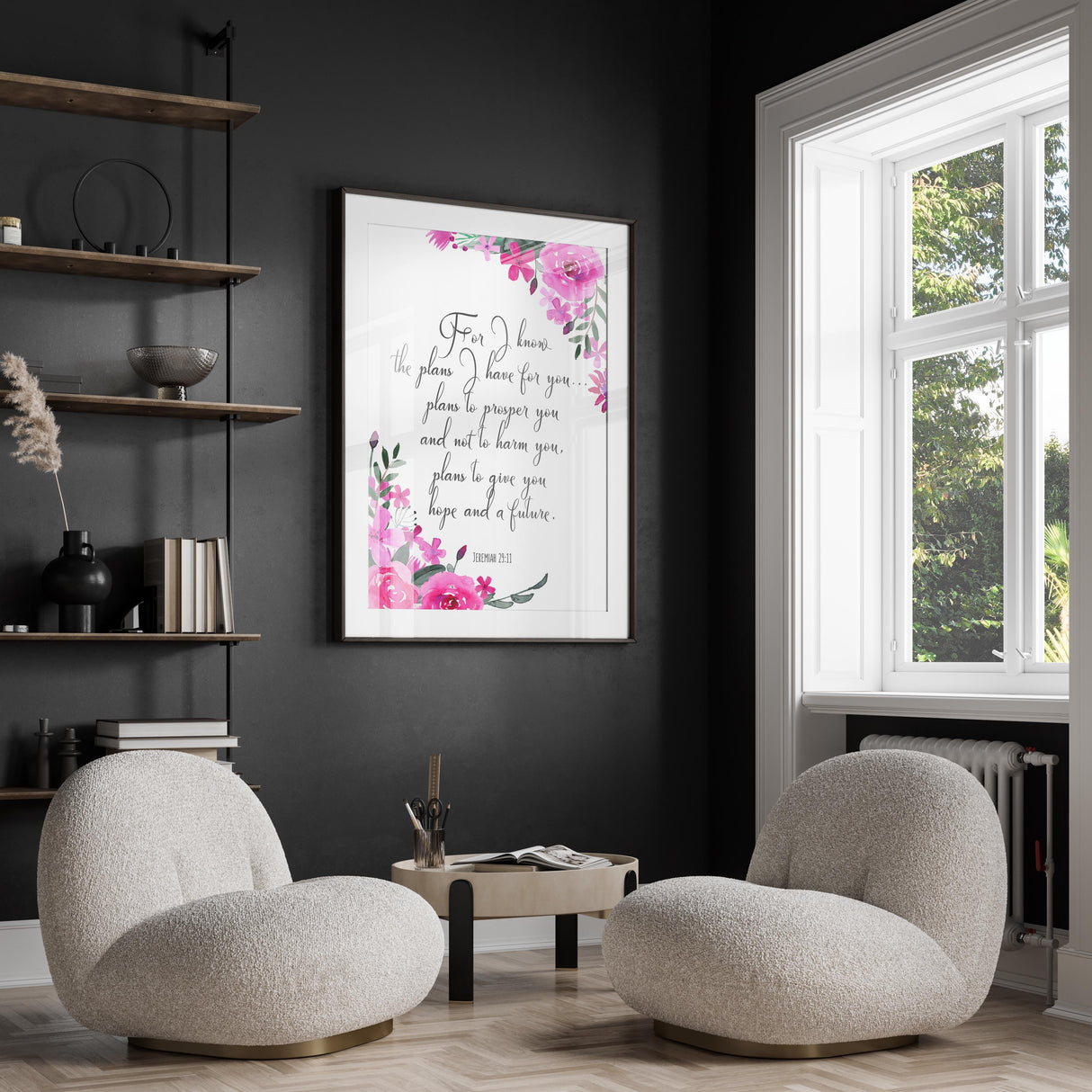 Inspirational Christian print with Bible verse in soft watercolours.