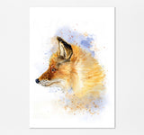 Fox Print Woodland Animal, Fox Portrait, Fox Illustration, Fox Art, Watercolour fox portrait print in browns and blues