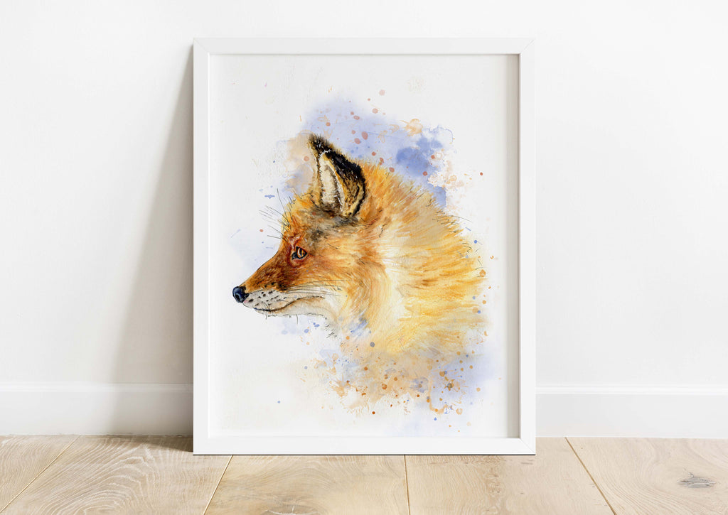 Majestic fox portrait with subtle blue background, Tranquil fox print for a calming home atmosphere, Brown and blue fox portrait print