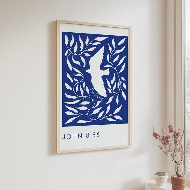Dove and leaves illustration with the phrase If the Son sets you free, you will be free indeed.