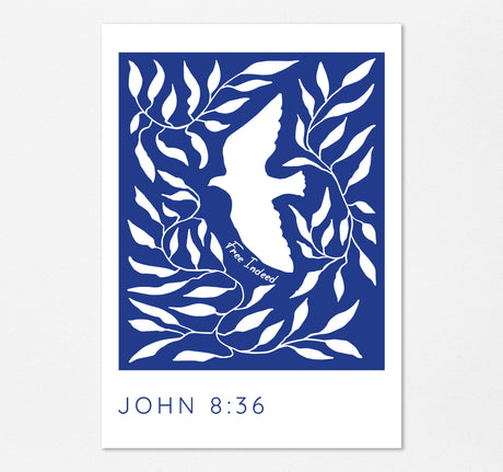 john 8:36 dove on a blue background bible verse print