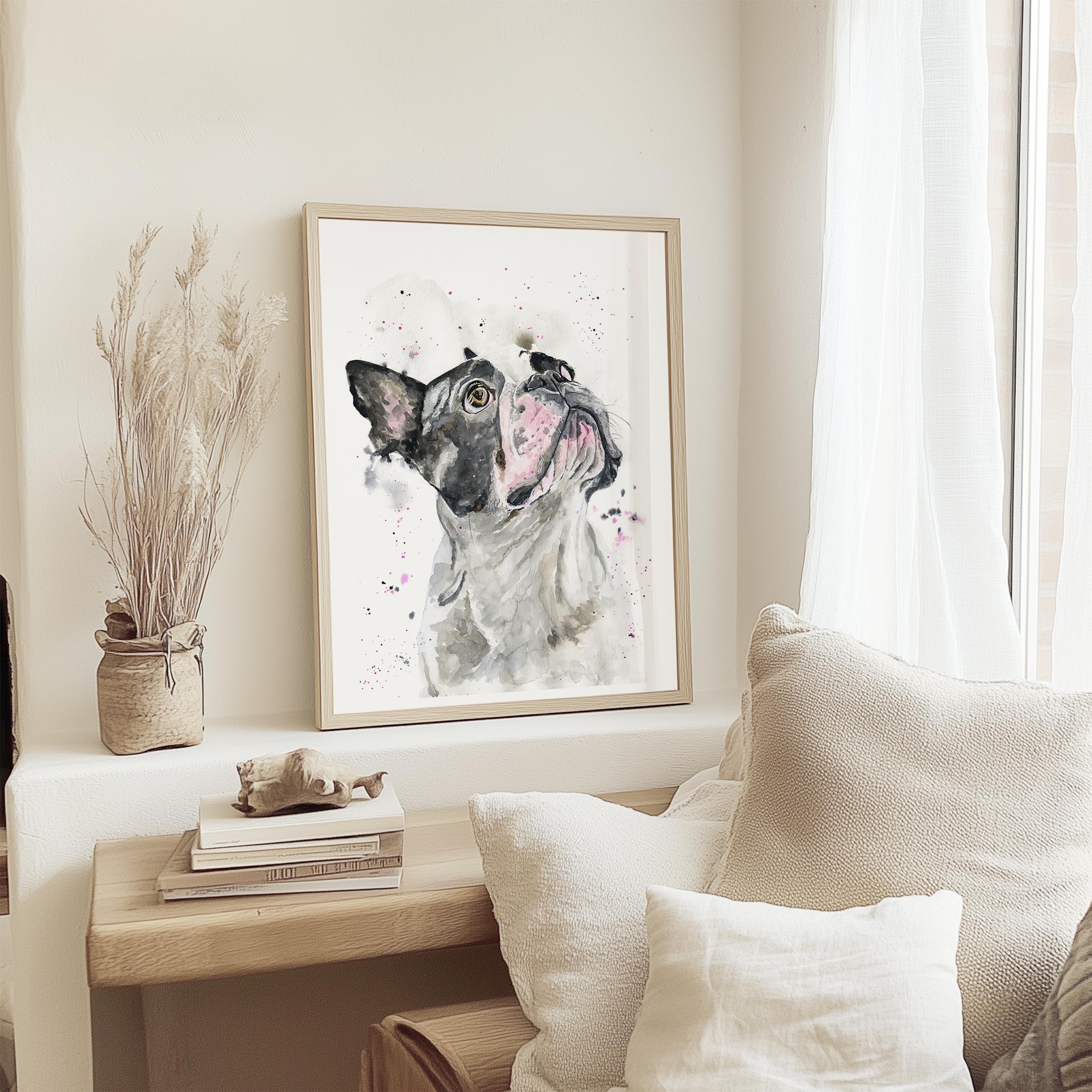 WONDERTIFY French Bulldog Wall Clock Watercolor Little Cute Puppy Adorable Lovely Pet Silent Non-Ticking Round Clock Decorative Battery Operated French Bulldog Wallpaper Wall Mural